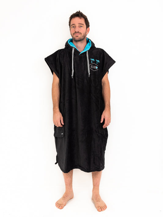 Adult hooded poncho - Black / Turquoise