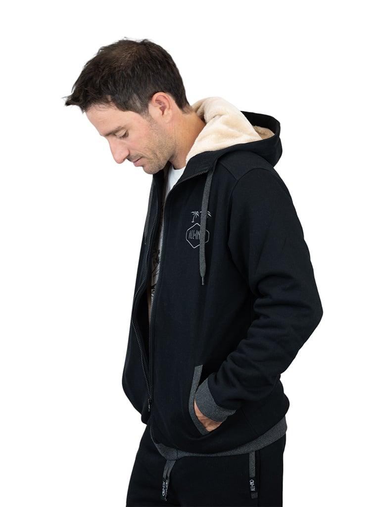 Sweat à capuche noir doublé en polaire